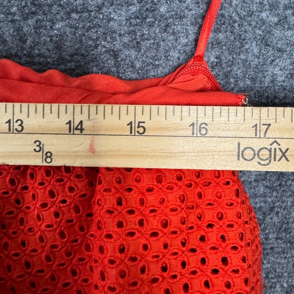 J. Crew Shirt Women 4 Bright Red Eyelet Ruffle One Shoulder Casual Feminine Top - Picture 6 of 8